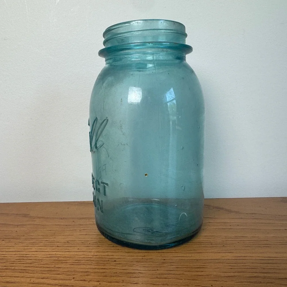 Vintage‎ Ball Perfect Mason Aqua Blue Glass Jar Tall 193-1933 Mold 7